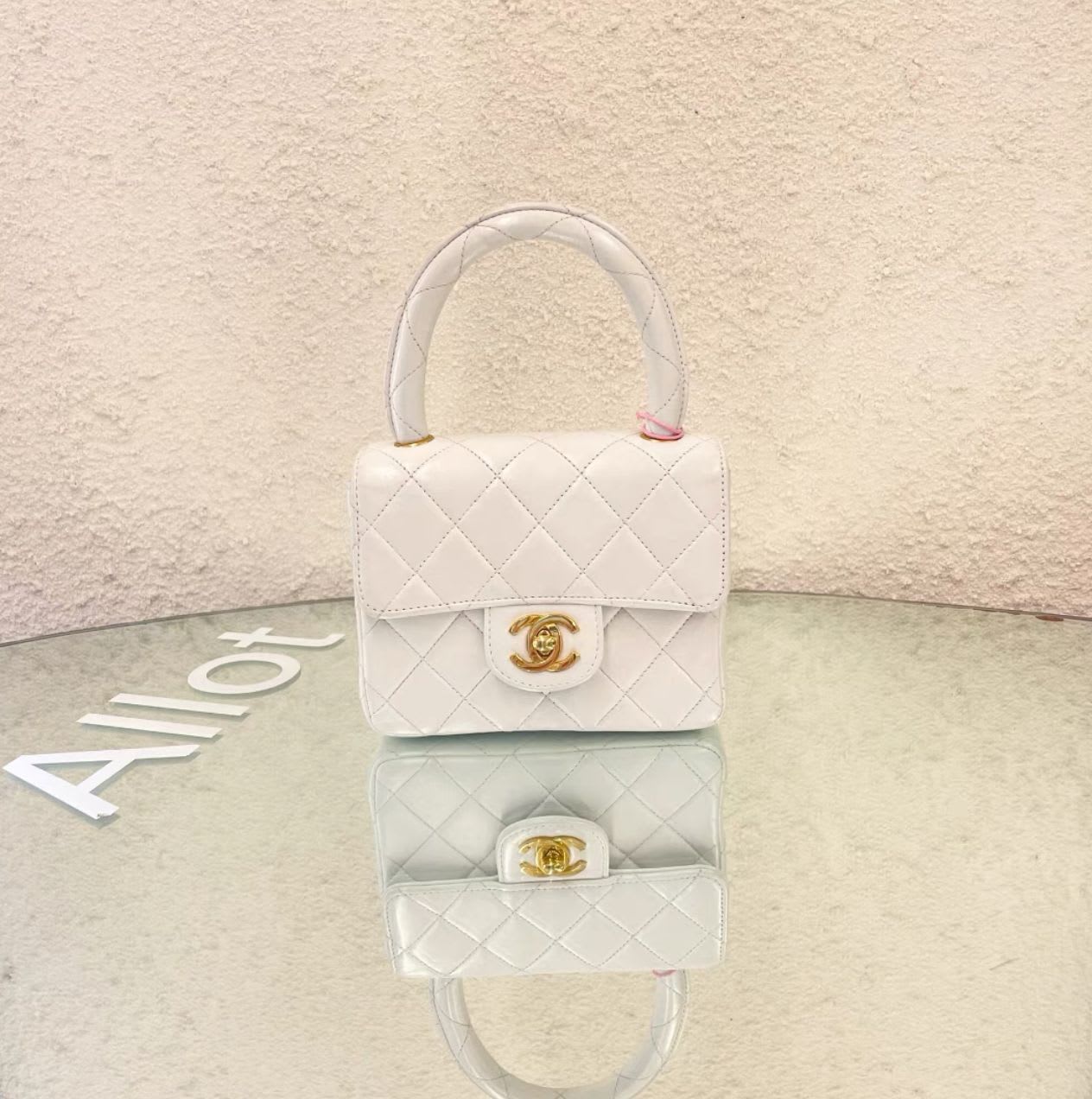 CHANEL Chanel White Quilted Lambskin CC Top Handle Mini Kelly Bag Gold Hardware, 1994 - One size Clutch Bag - Secondhand luxury from Top Quality Luxury Designers Bag