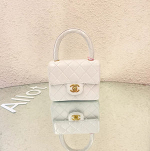 Chanel White Quilted Lambskin CC Top Handle Mini Kelly Bag Gold Hardware, 1994