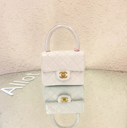 CHANEL Chanel White Quilted Lambskin CC Top Handle Mini Kelly Bag Gold Hardware, 1994 - One size Clutch Bag - Secondhand luxury from Top Quality Luxury Designers Bag