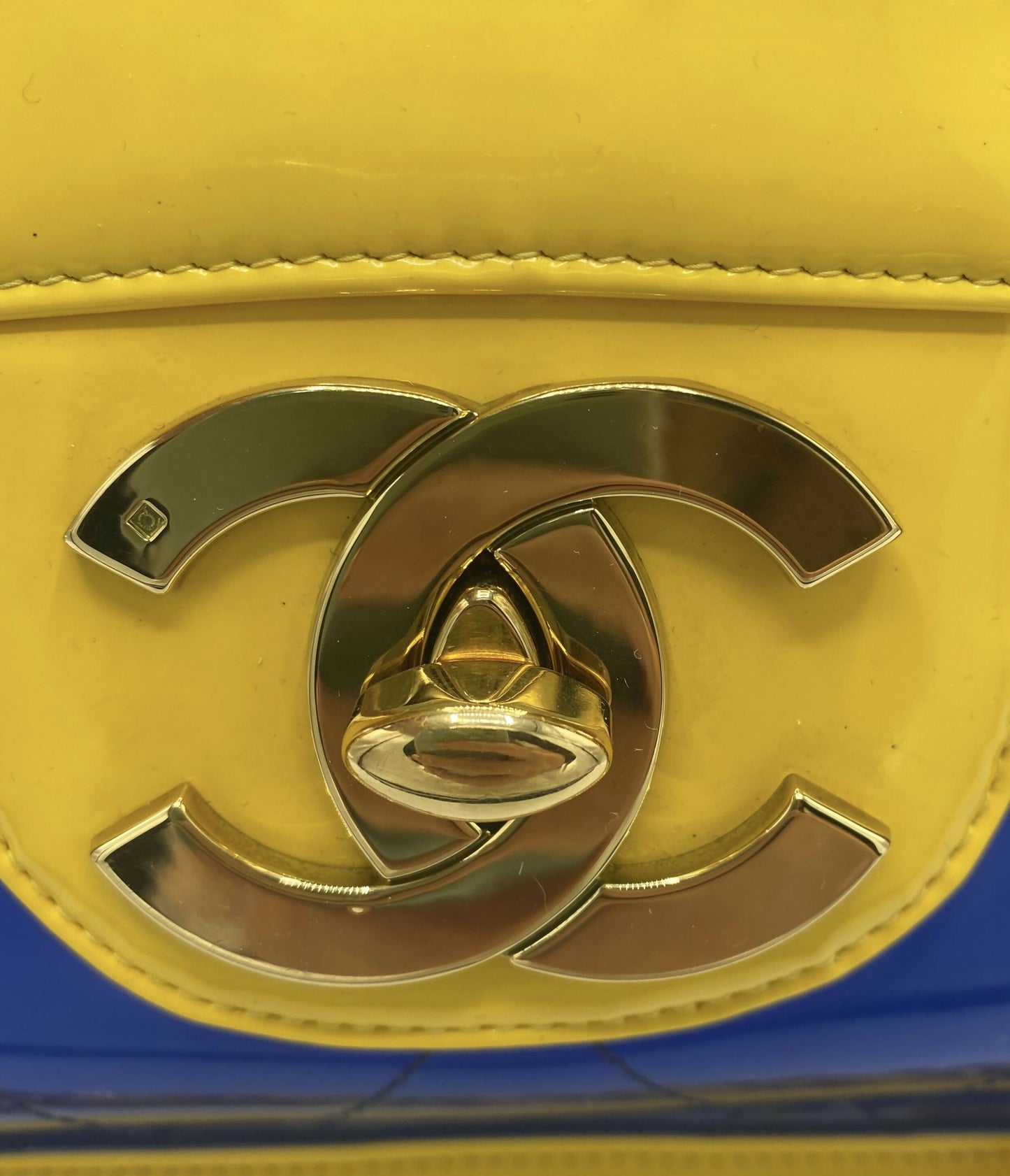 Chanel Ultra Rare 1995 Barbie Collection Yellow Blue Maxi PVC Vinyl Patent Flap Bag