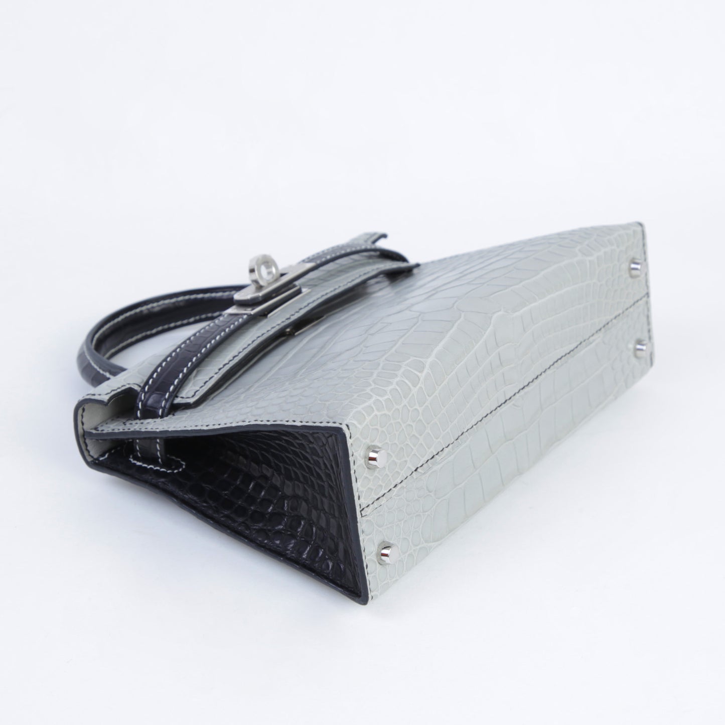 Hermes Mini Kelly 20 Noir Gris Perle Matte Alligator Palladium hardware