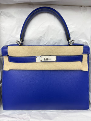 Hermes kelly 28 Bleu Electrique Epsom brushed palladium hardware