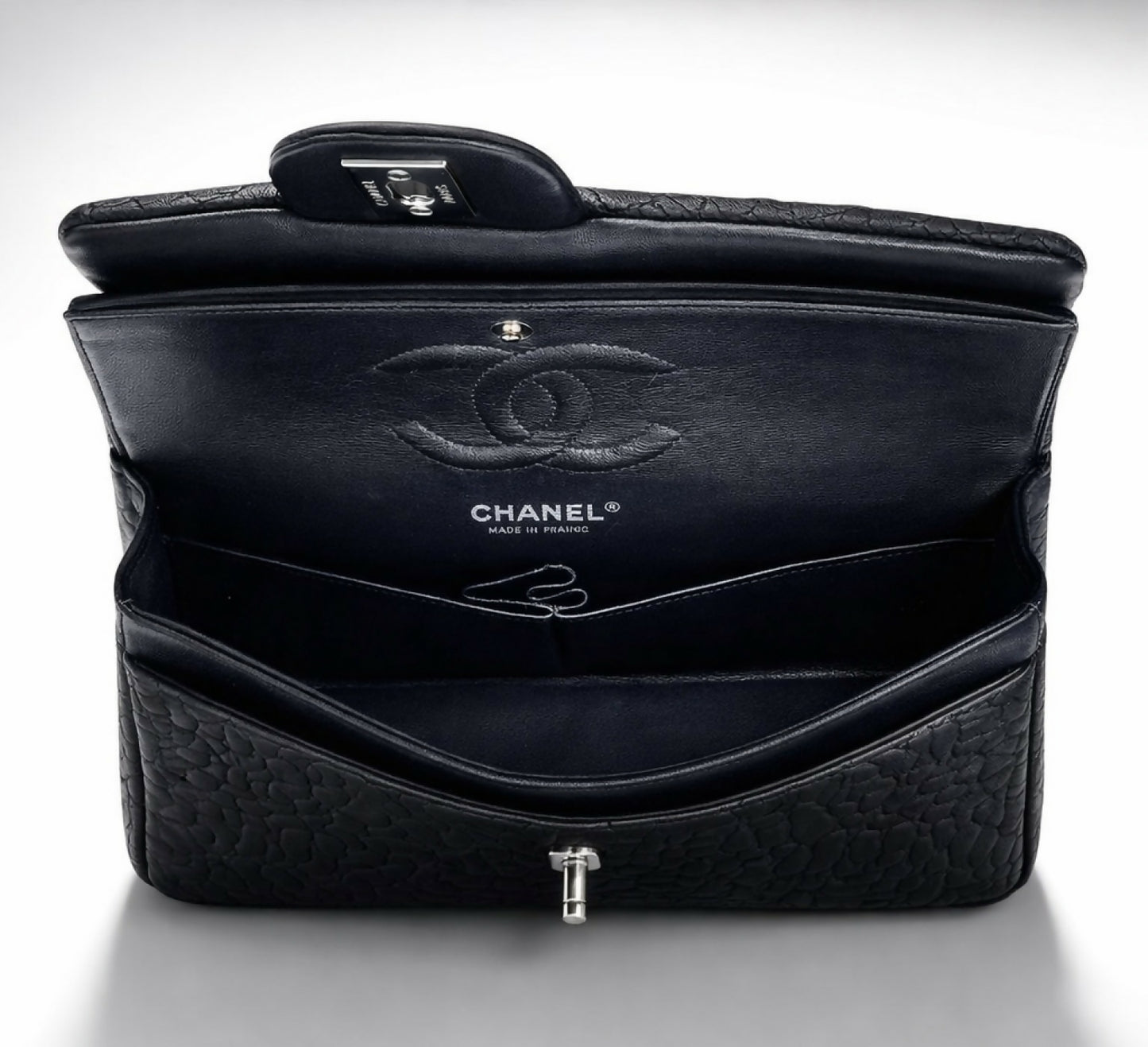 Chanel Medium Double Flap Black Camellia Lambskin Classic Timeless Bag SHW