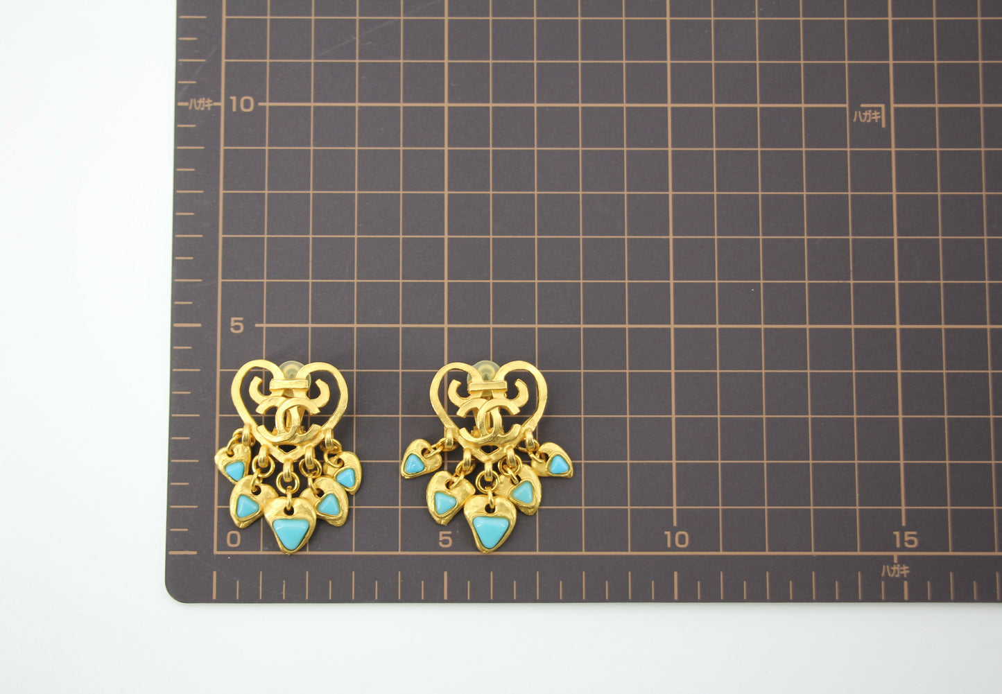 Chanel Vintage 95P Turquoise  Gold Plated Heart Dangle Earrings