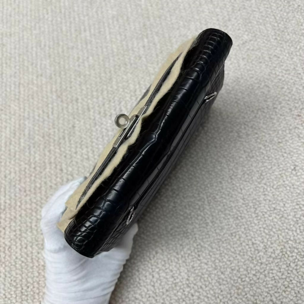 Hermès Kelly Danse Black Matte Crocodile with Silver Hardware, Z Engraved