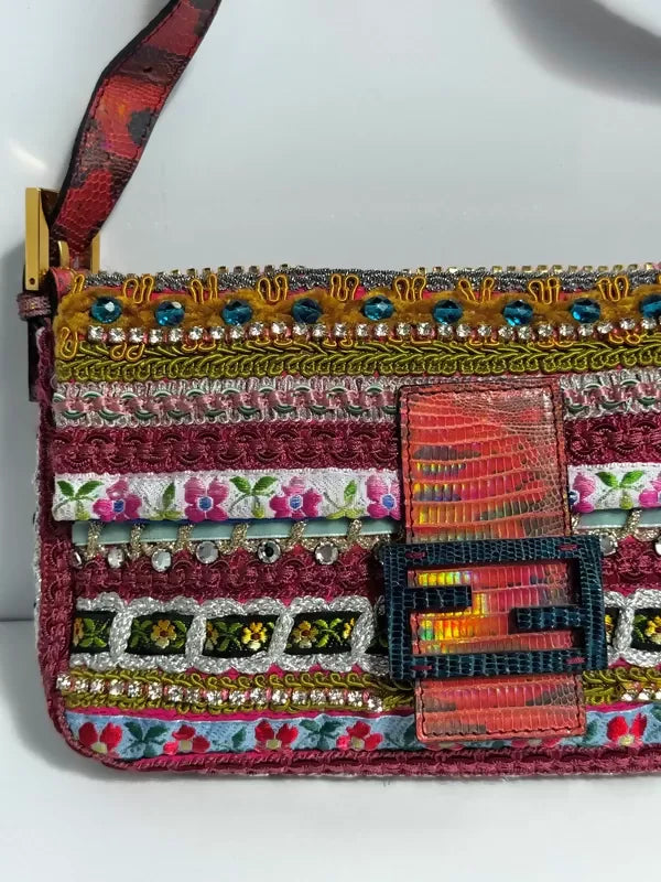 Fendi 2016 Rare Embellished Mixed Media Baguette Bag