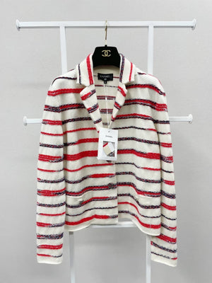 Chanel white  red stripes two pocket jacket