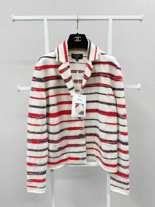 Chanel white  red stripes two pocket jacket