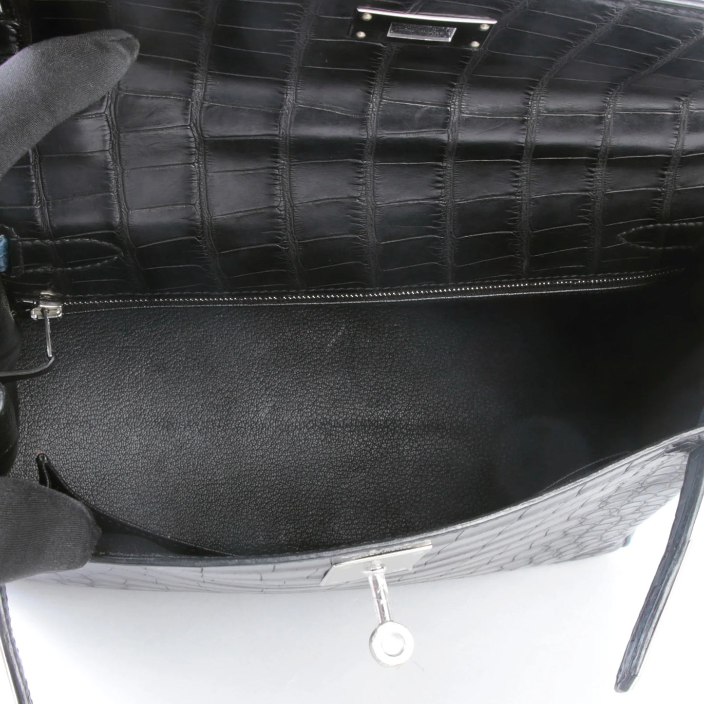 Hermes Kelly 28 Noir Colvert Matte Alligator Palladium hardware