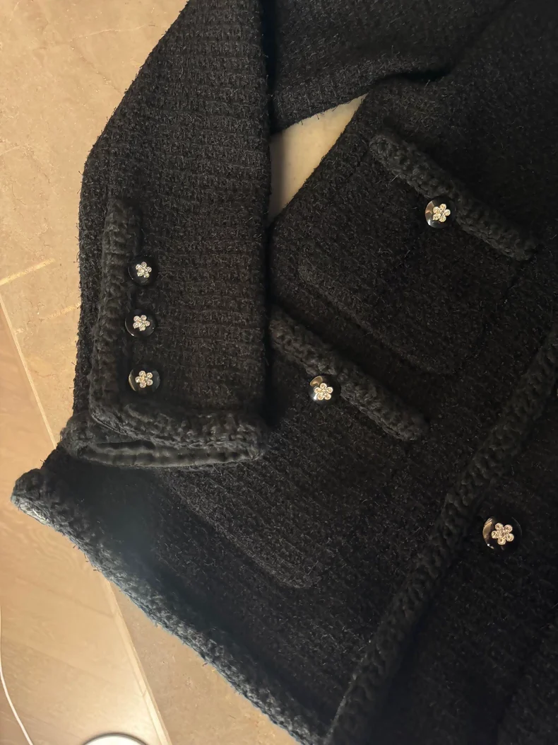 Chanel 23K Camellia Embroidered Four-Pocket Black tweed Jacket