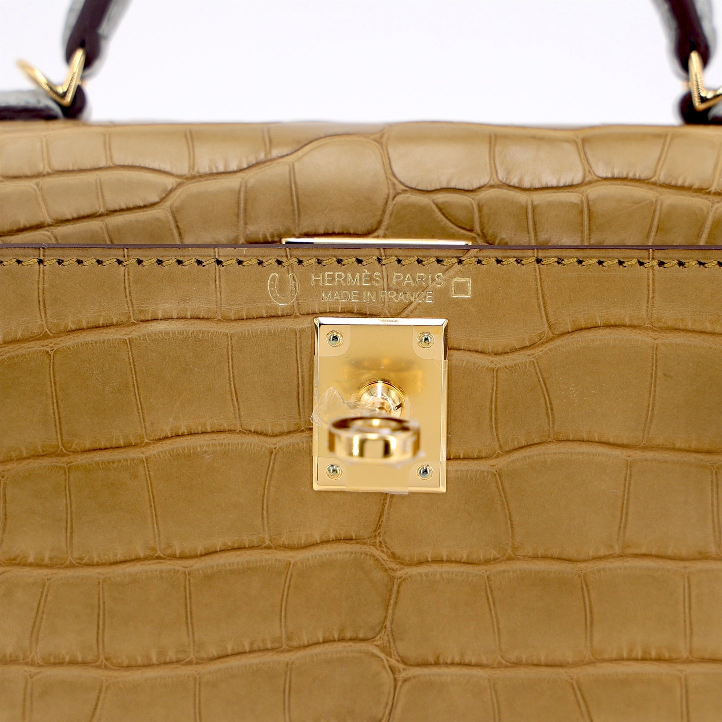 Hermes Mini Kelly 20 Gris Perle Kraft (2H) Matte Alligator Gold hardware
