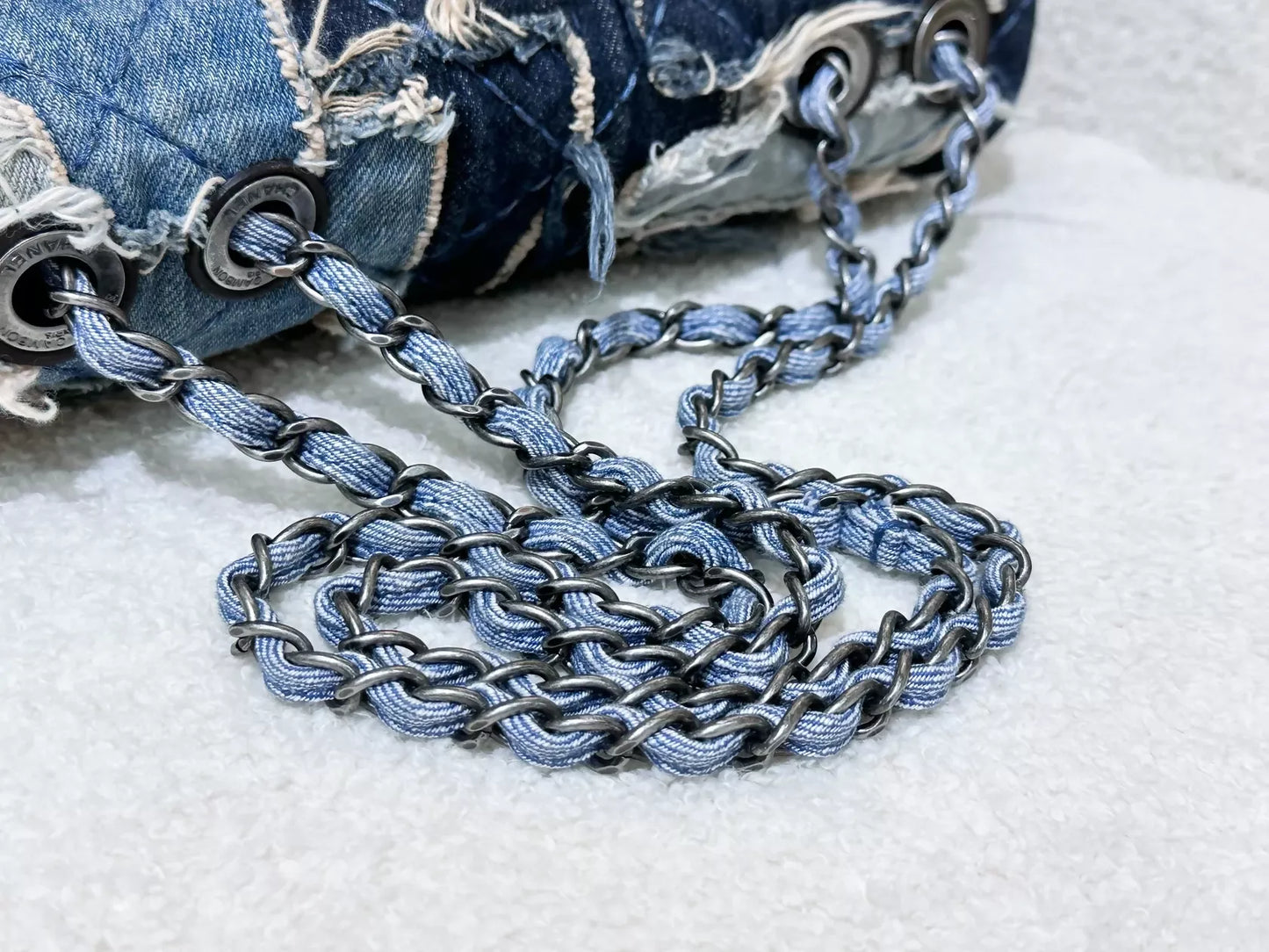 Chanel Paris-Dallas Flap Bag in Blue Patchwork Denim with Aged Silver Hardware (2014)