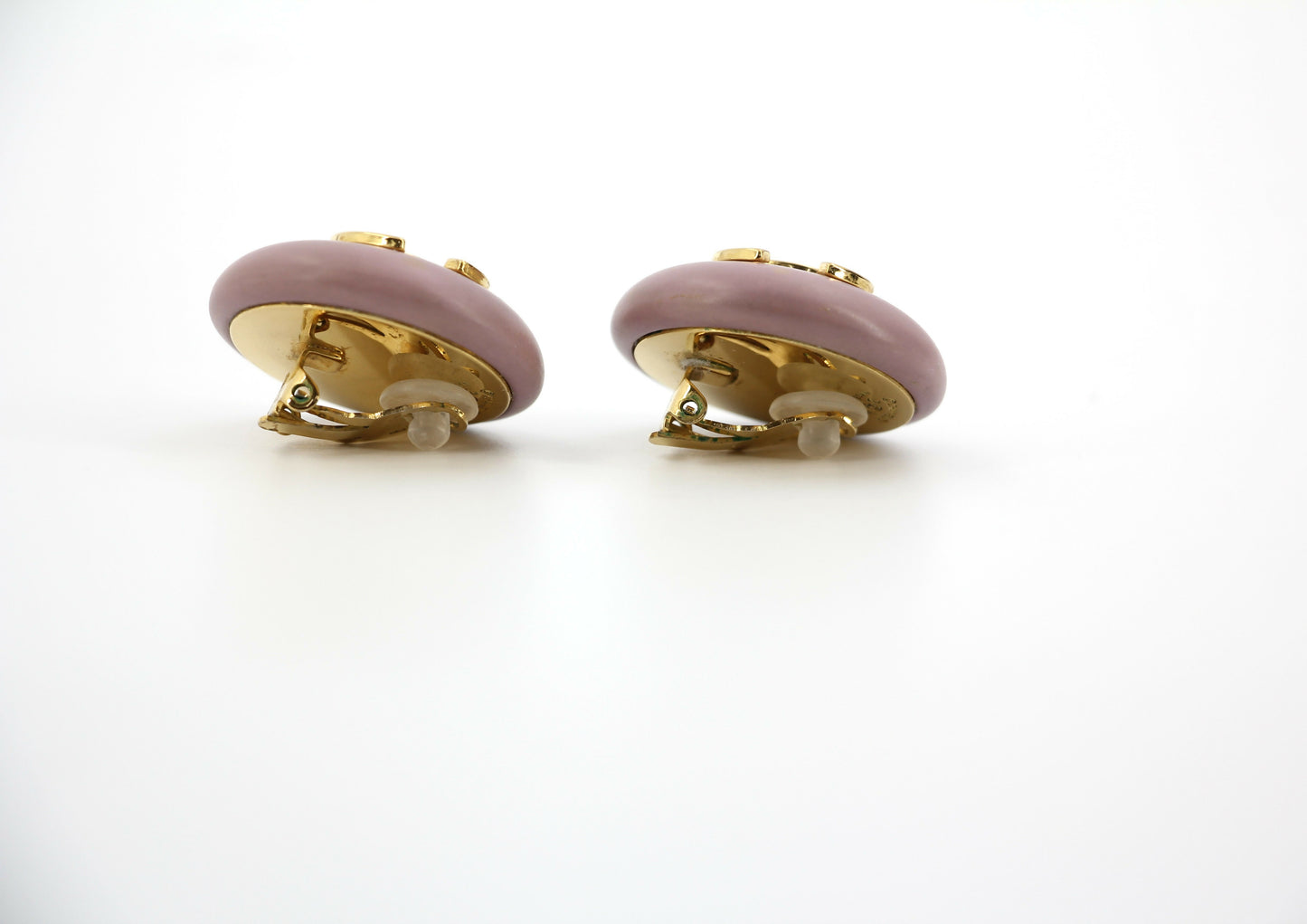 Chanel Vintage 87 Resin Purple Pink CC Logo Large Round Clip-on Earrings