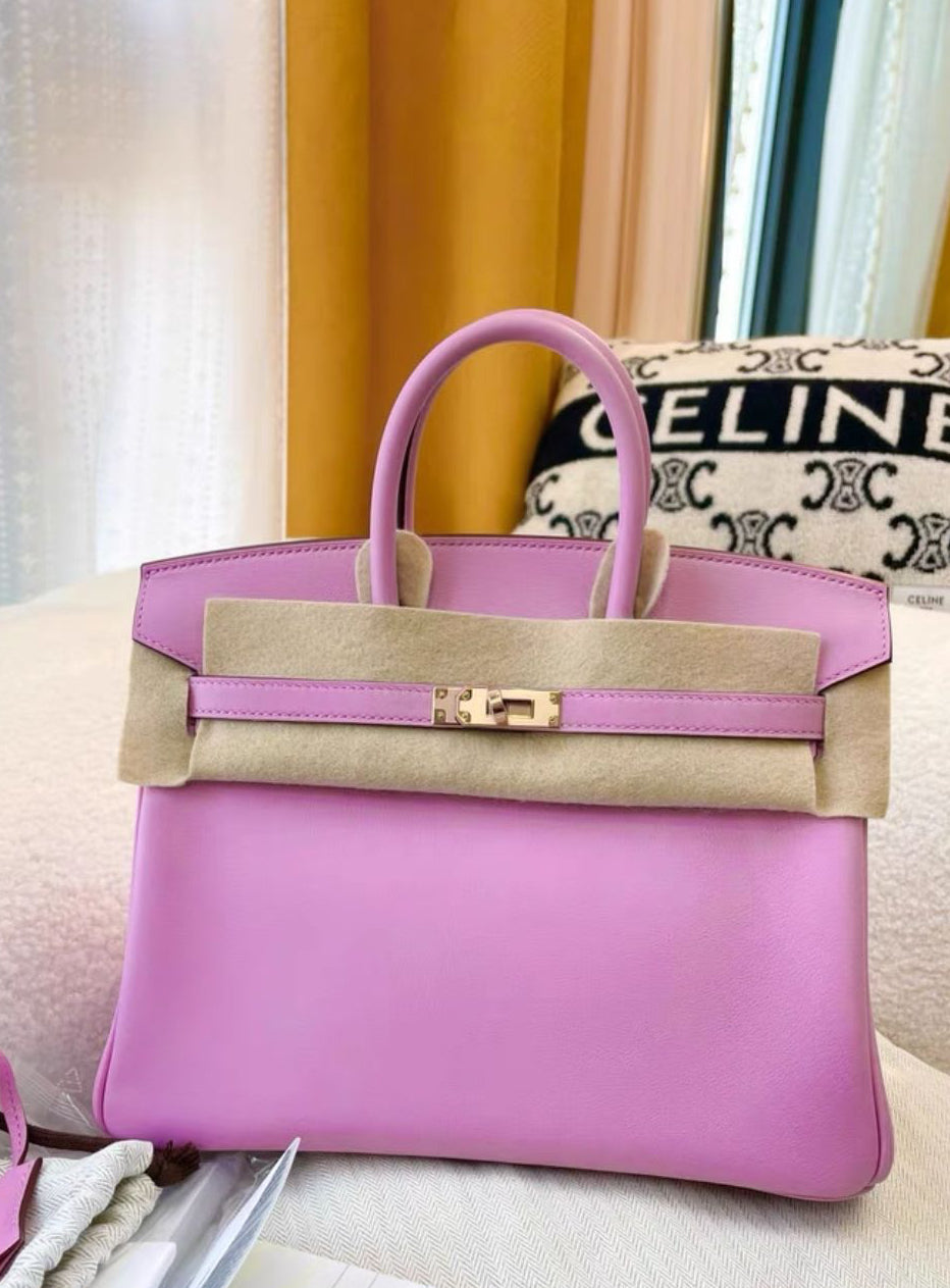 Hermes Birkin 25 Mauve Sylvester Swift leather Rose Gold hardware