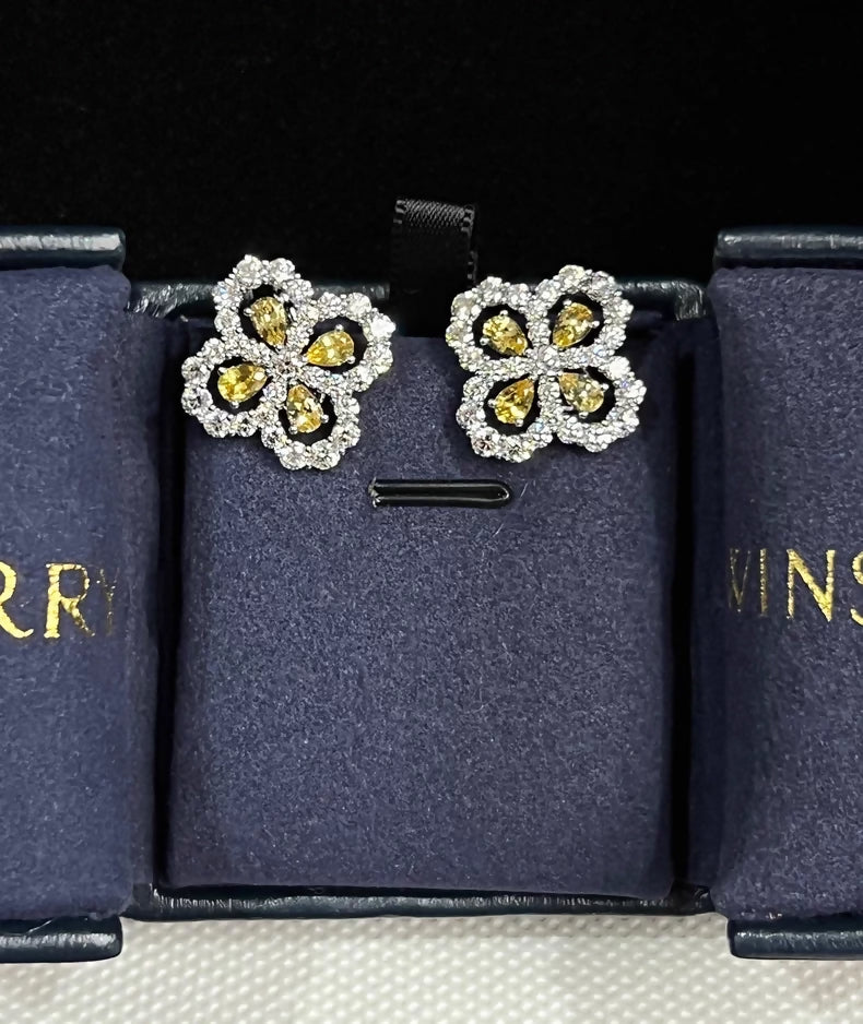 Harry Winston yellow sapphire white gold diamond earrings