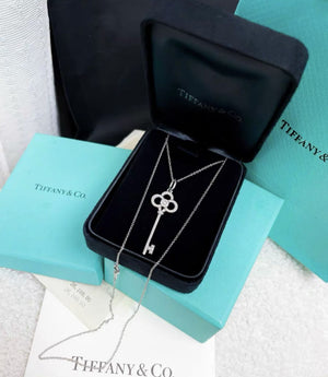 Tiffany keys series white gold full diamond crown necklace
