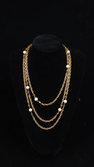 Chanel Plain Gold and Pearl Patchwork Long Necklace/Sweater Chain