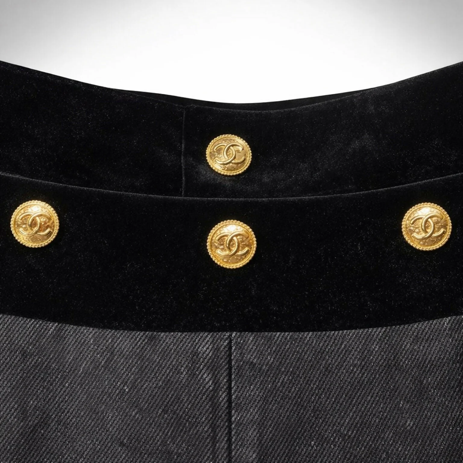 Chanel 2020 Black Denim Velvet Trim Sailor Jeans FR 36