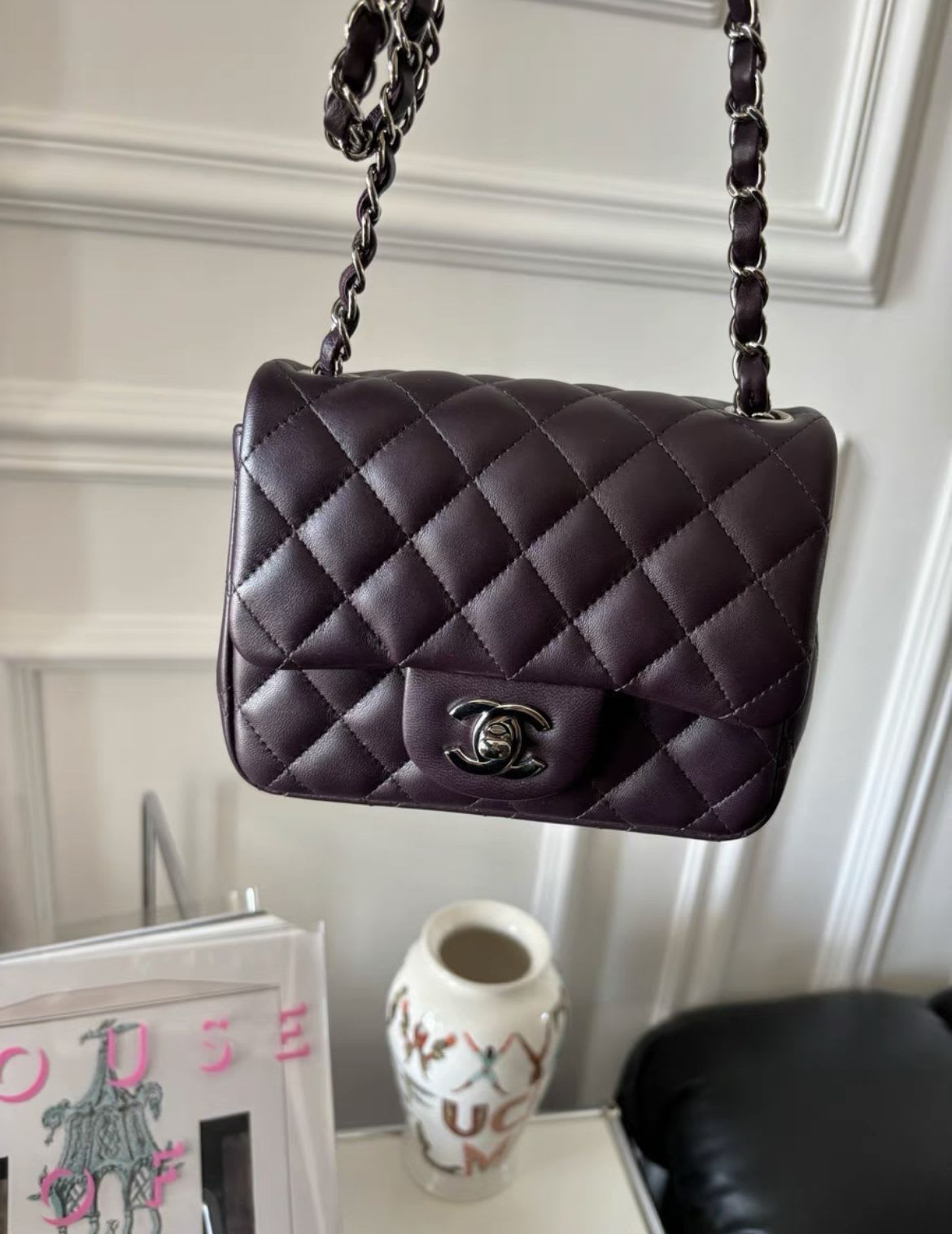 CHANEL CHANEL Mini Square Flap Lambskin Quilted Dark Purple - Mini Crossbody Bag - Vintage fashion from Top Quality Luxury Designers Bag