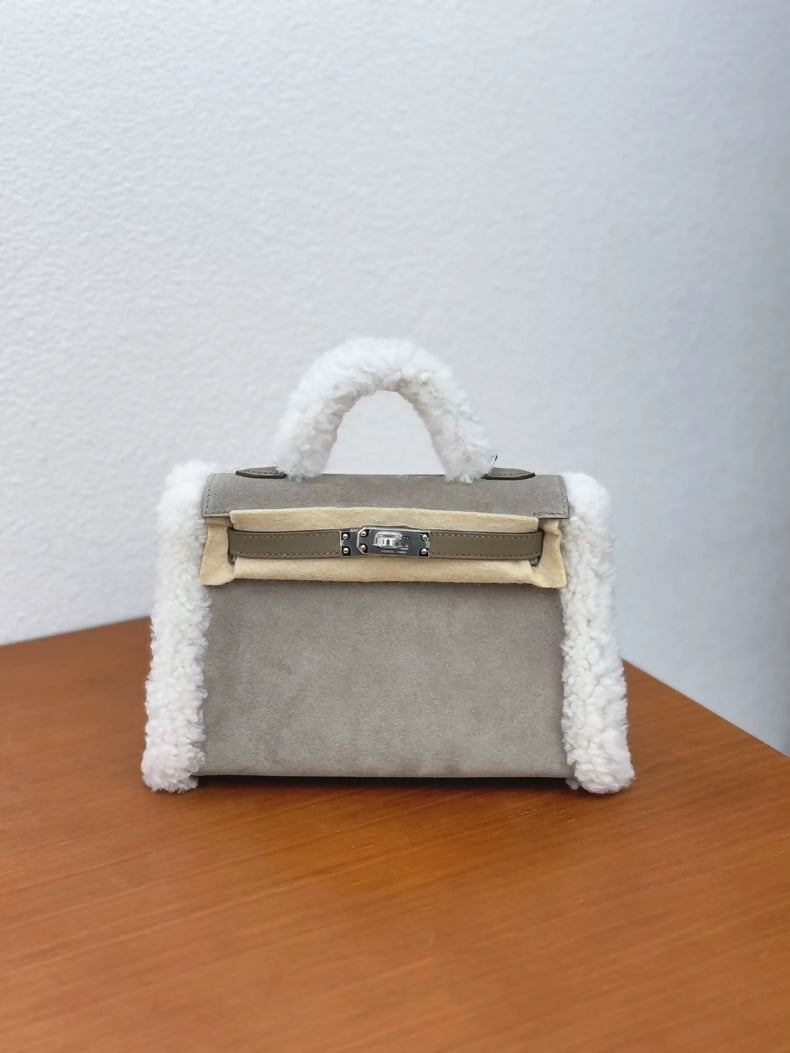 HERMÈS Limited Edition Mini Kelly II Teddy Etoupe Ecru Gris caillou Grizzly Swift Mouton Palladium hardware