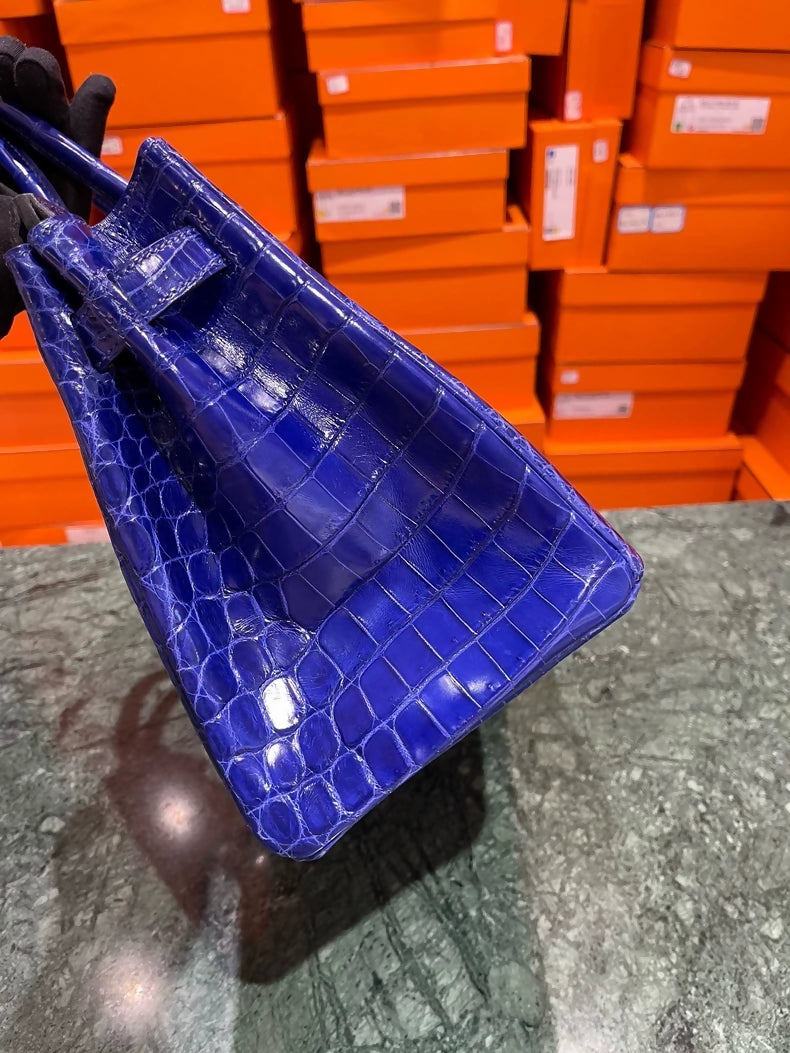 Hermes Birkin 30 Blue electric shiny crocodile leather palladium hardware