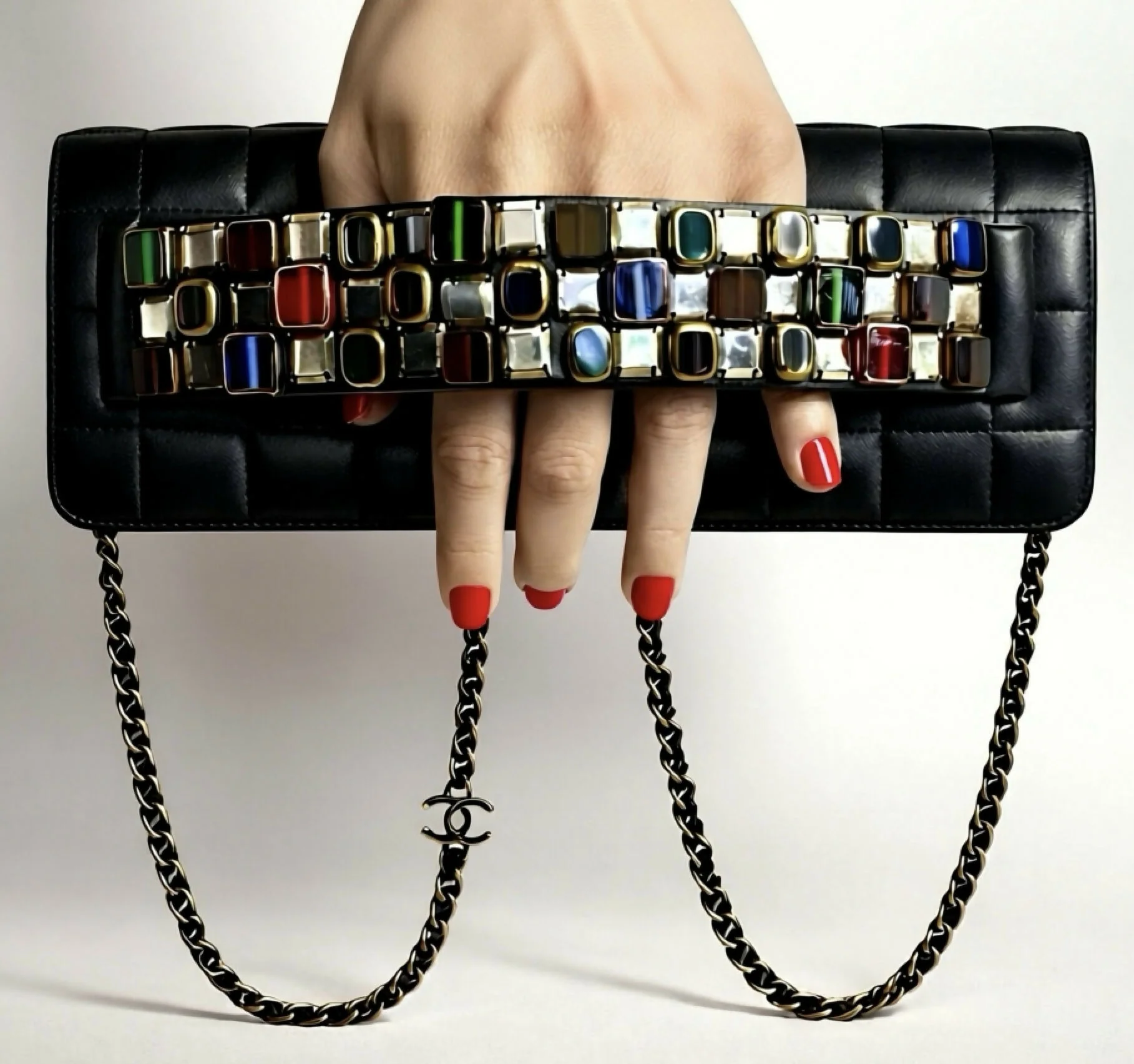 Chanel 11A Byzance Black Jewel Clutch Minaudière Handbag