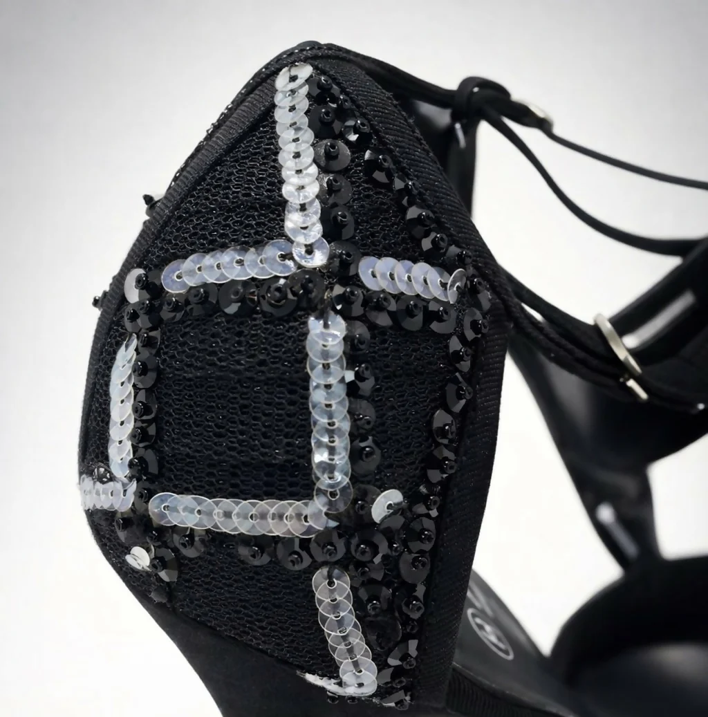 Chanel 09P Removable CC Brooch Black Sequin Bow Strap Heels EU 40