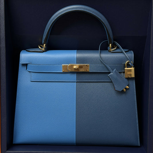 Hermès Kelly Sellier 28 Casaque Bleu Tanzania  Bleu Nuit Epsom with Gold Hardware Z Stamp (Limited Edition)