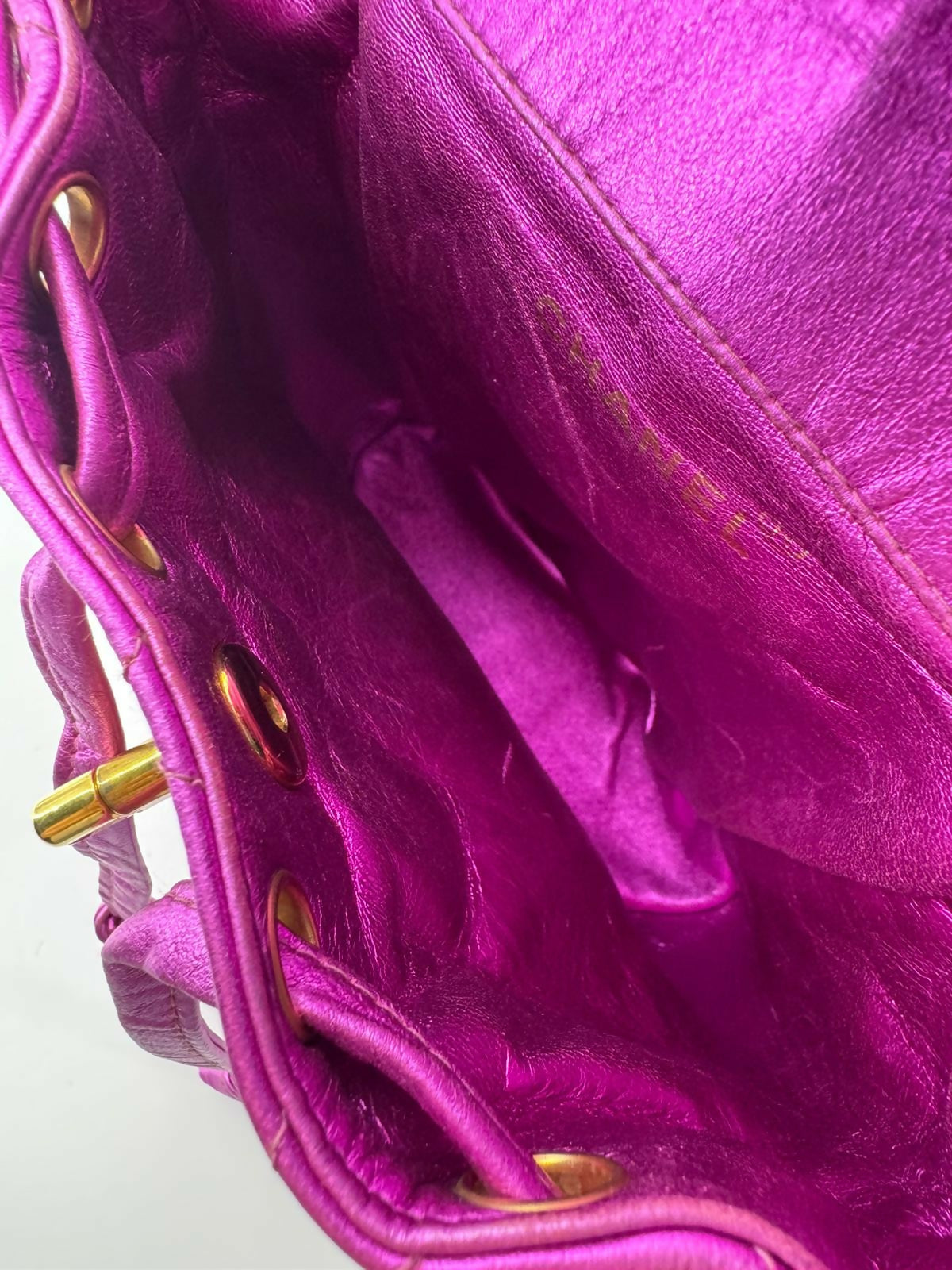 Chanel Vintage 94-96 Lambskin Leather Pink Quilted CC Hardware Mini Duma Backpack