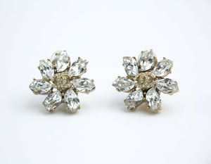 Chanel Vintage 02A Rhinestone Sparkling Ice Crystal Flower Clip-on Earrings