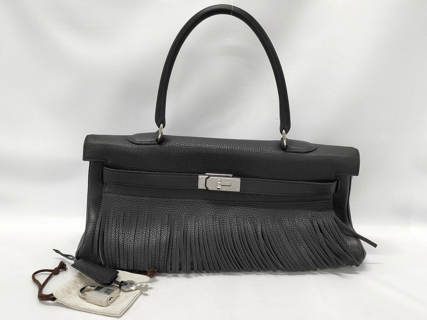 Hermes Vintage Kelly shoulder black Fringe