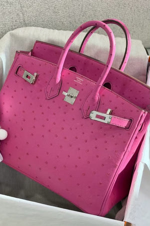 Hermes Birkin 25 fuschia ostrich palladium hardware