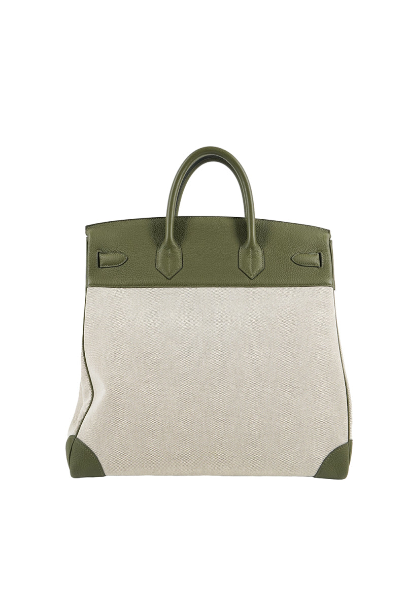 Hermes HAC 40 Canvas  Olive green togo leather palladium hardware