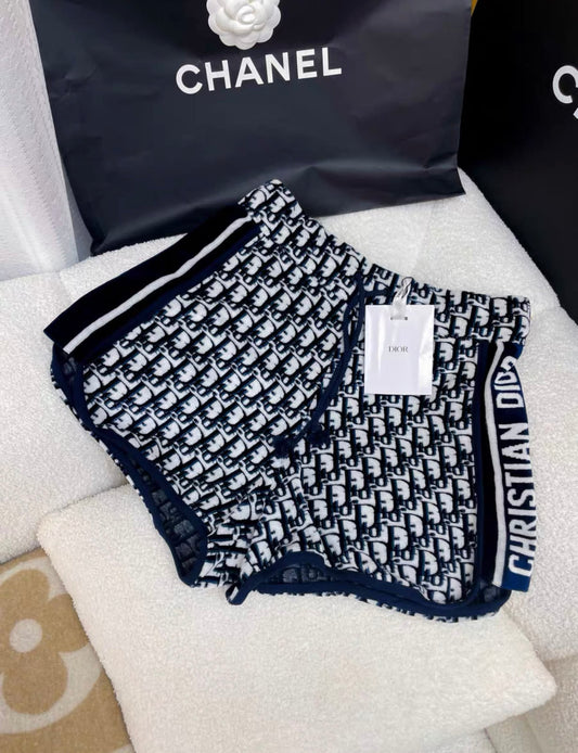 DIOR DIOR SHORTS Navy Blue Dior Oblique Velvet-Effect Cotton Jersey - Small Shorts - Used fashion item from Top Quality Luxury Designers Bag
