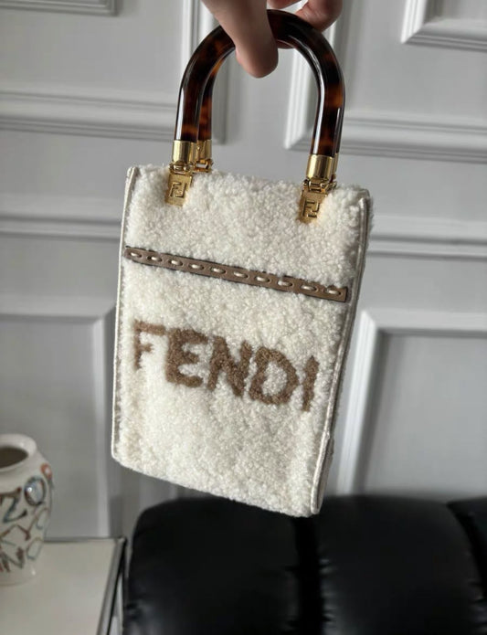 FENDI FENDI Sunshine Shopper mini leather-trimmed shearling tote - Mini Mini Bag - Used fashion item from Top Quality Luxury Designers Bag