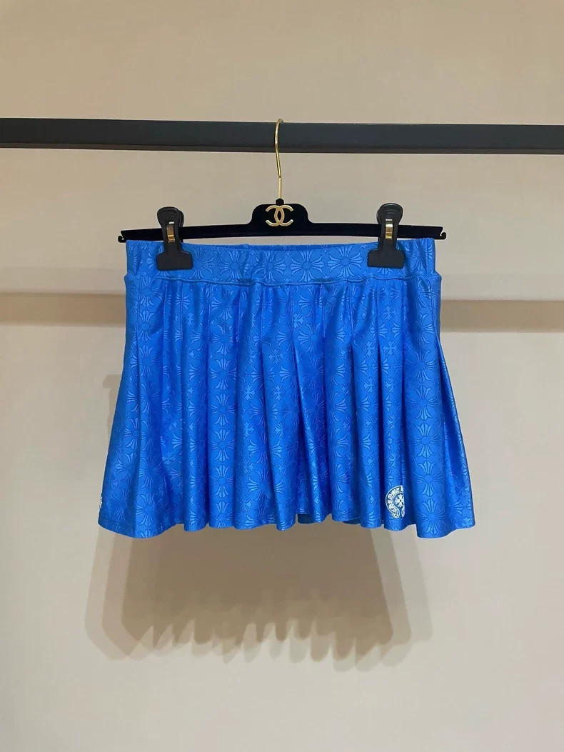 Chrome Hearts blue all-over print cross-pattern tennis pleated skirt