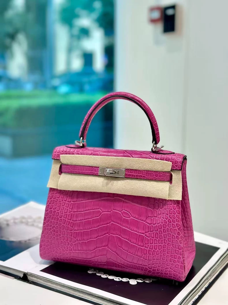 Hermes Kelly 25 J5 rose Scheherazade matte Crocodile palladium hardware