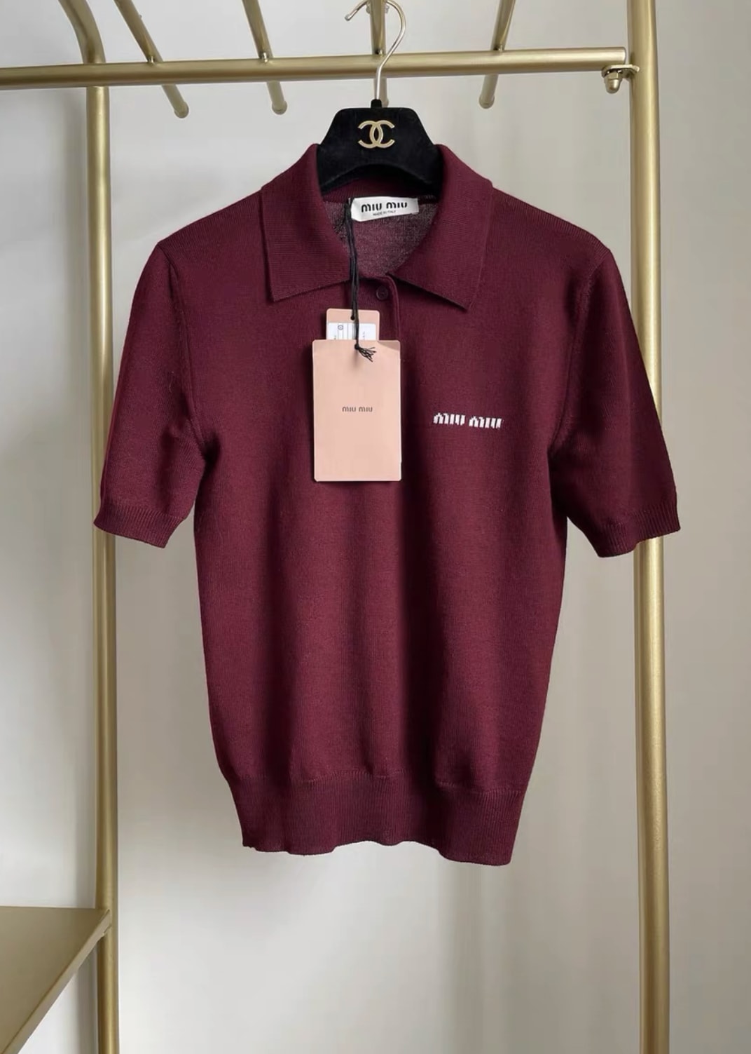 MIU MIU Miu Miu logo-jacquard virgin wool polo shirt - 36 Top - Used fashion item from Top Quality Luxury Designers Bag