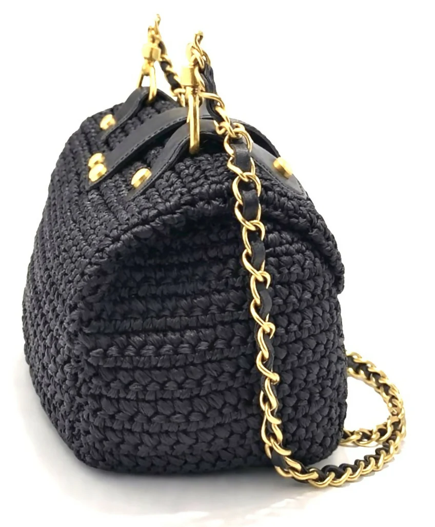 Chanel Medium Classic Dark Navy Straw Raffia Shoulder Bag GHW