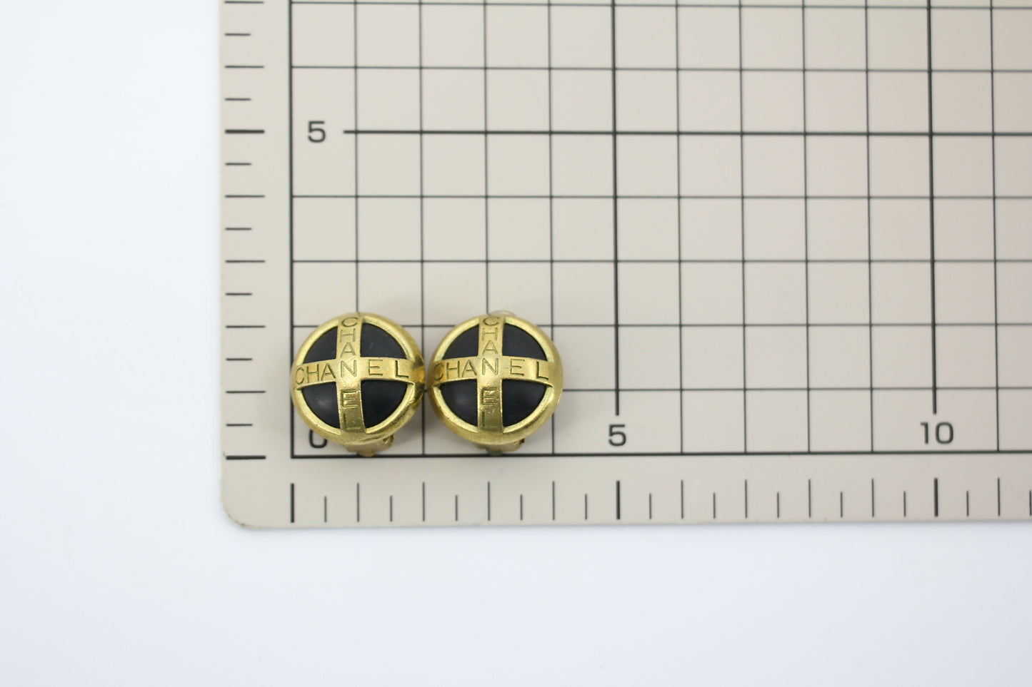 Chanel Vintage 94A Gold-plated Resin Gold and Black Cross Clip-on Earrings