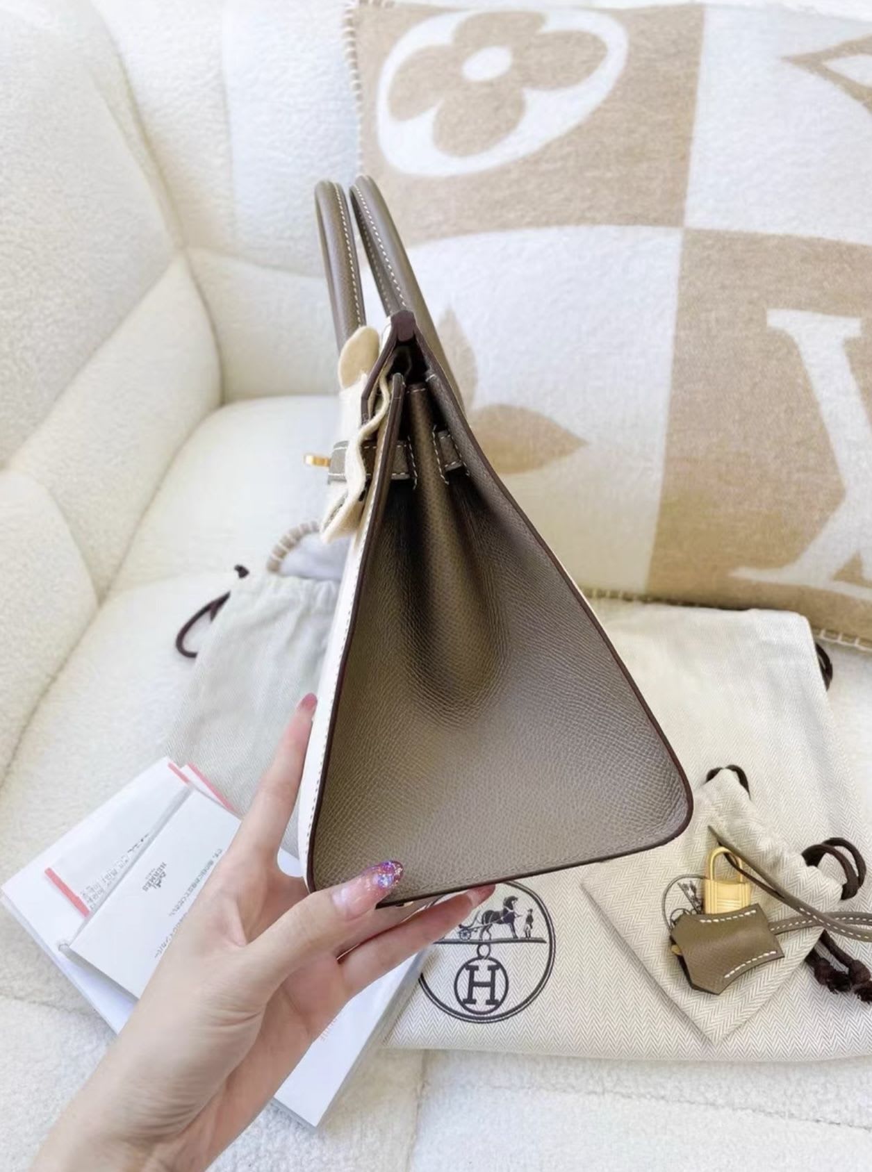 Hermes Birkin 25 White  Gray Brushed Gold