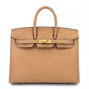 HERMÈS Birkin 25 Sellier Chai Matte Alligator Gold hardware