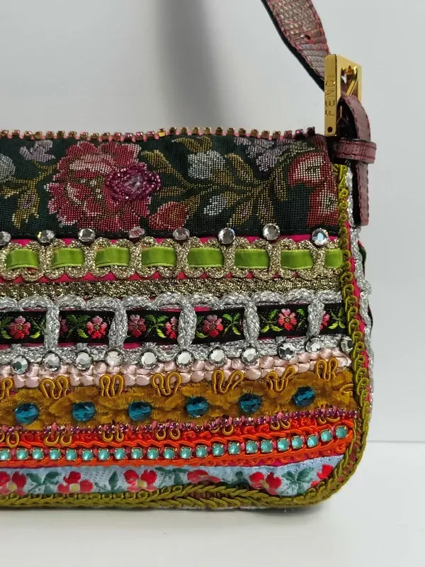 Fendi 2016 Rare Embellished Mixed Media Baguette Bag