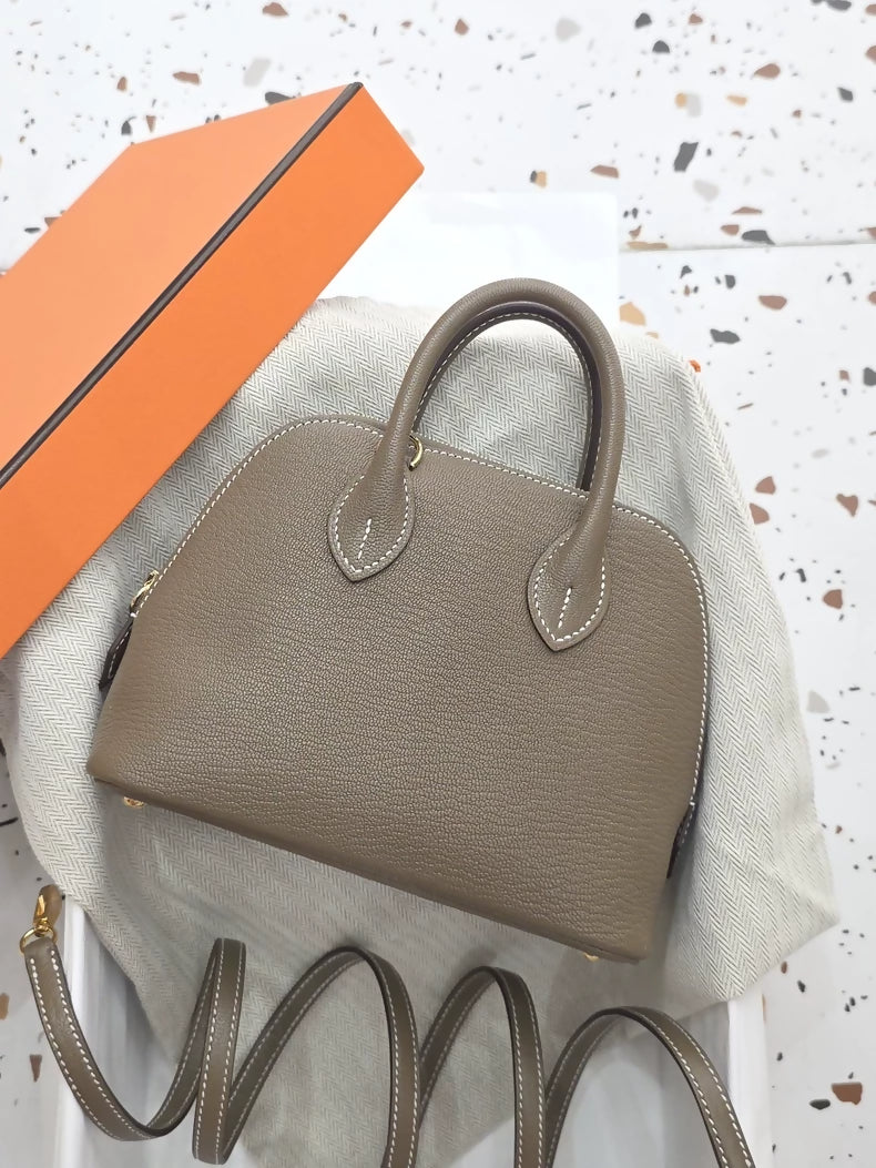 Hermes Mini Bolide Elephant Grey Goat Leather Gold hardware