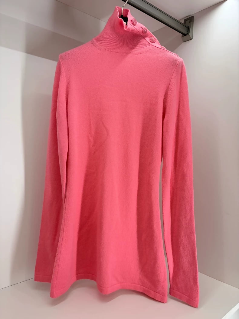 Chanel Watermelon Red Cashmere Turtleneck sweater