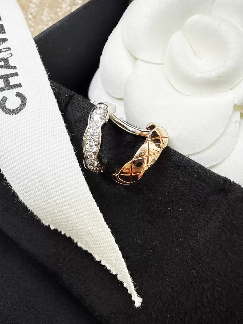 Chanel Coco Crush 18K Two-Tone Quilted Diamond-Set White Gold Single Earring