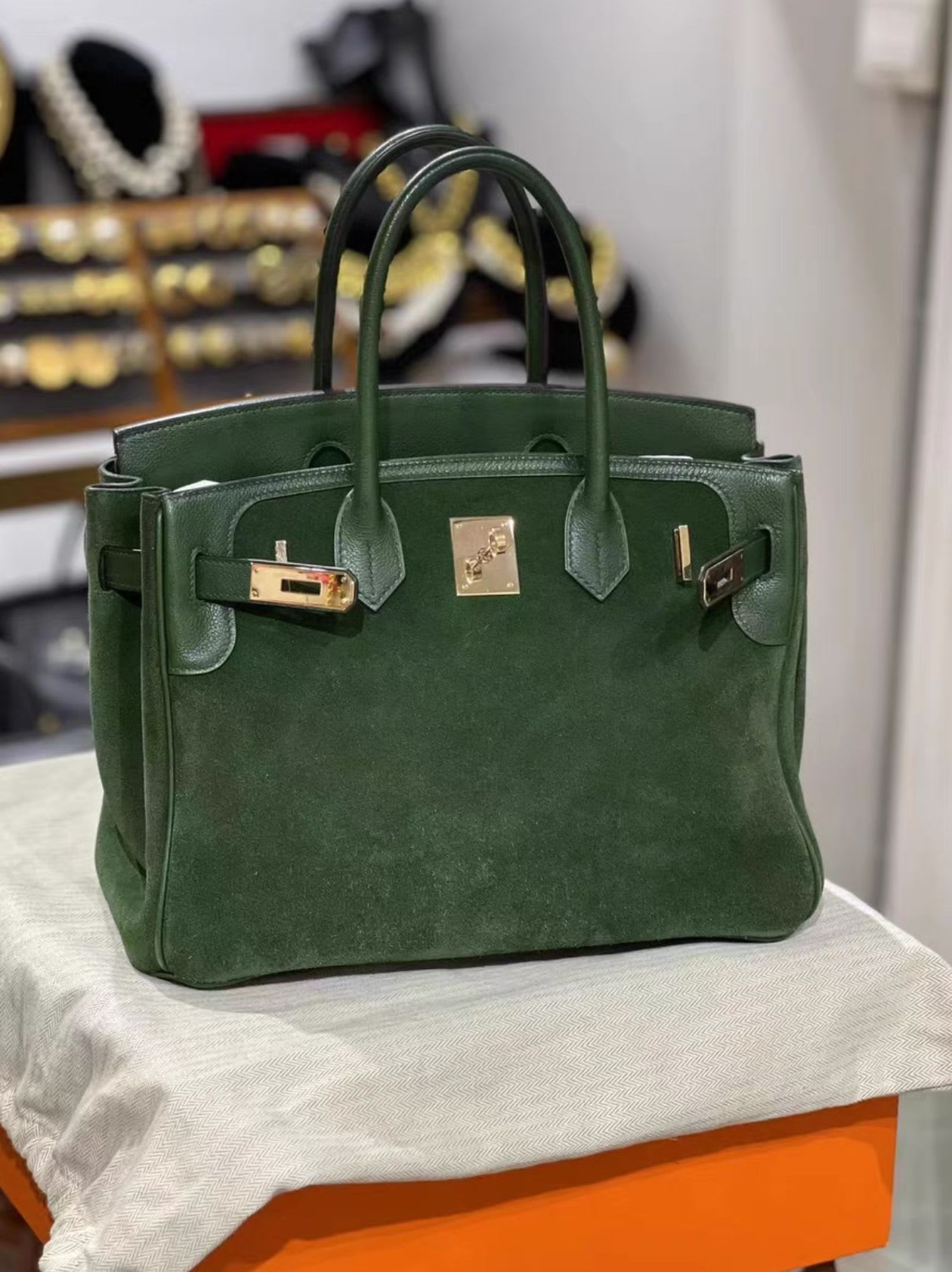 Hermès Hermes birkin30 green suede, - 30 Tote Bag - Secondhand luxury from Top Quality Luxury Designers Bag