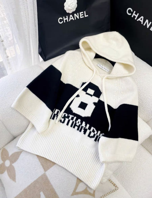 DIOR Christian Dior Soft White/Black Christian Dior 8 Hooded Sweater F40 - 40 Top - Vintage fashion from Top Quality Luxury Designers Bag