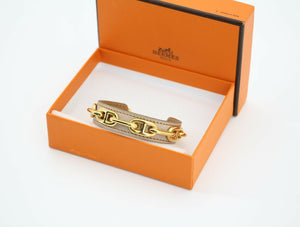Hermes 2001 Leather and Metal Cuff Bracelet