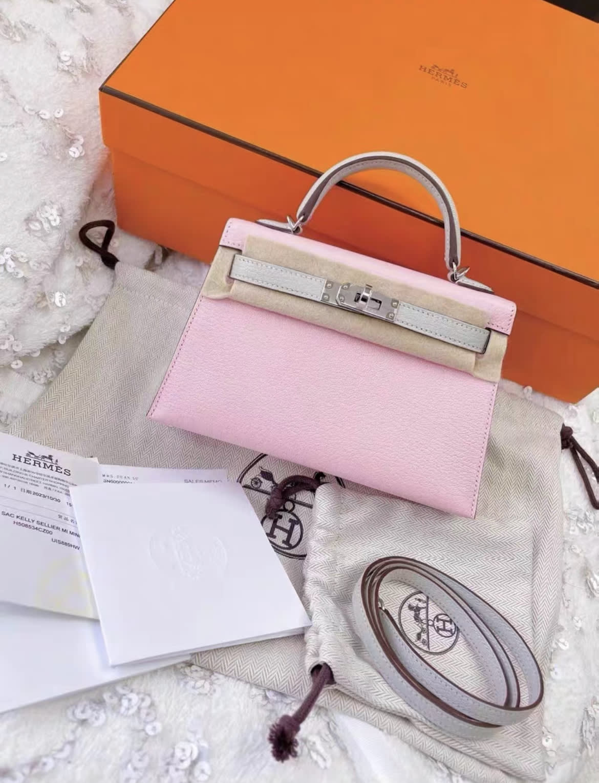 Hermès Hermes Mini Kelly II 20 Rose Sakura  Gris Perle Chèvre permabrass hardware - Mini Mini Bag - Used fashion item from Top Quality Luxury Designers Bag